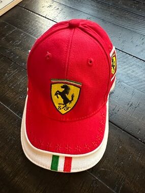 Ferrari Red and White Kids Cap with Yellow Prancing Horse Patch